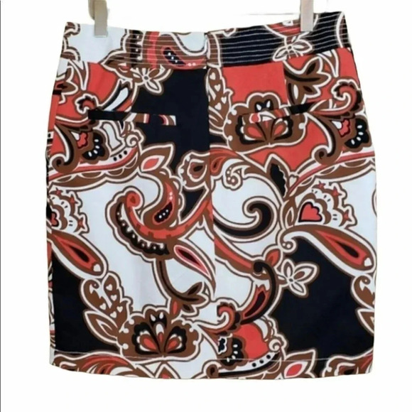 Merona 6 salmon/blk/white‎ paisley skirt - Picture 2 of 6